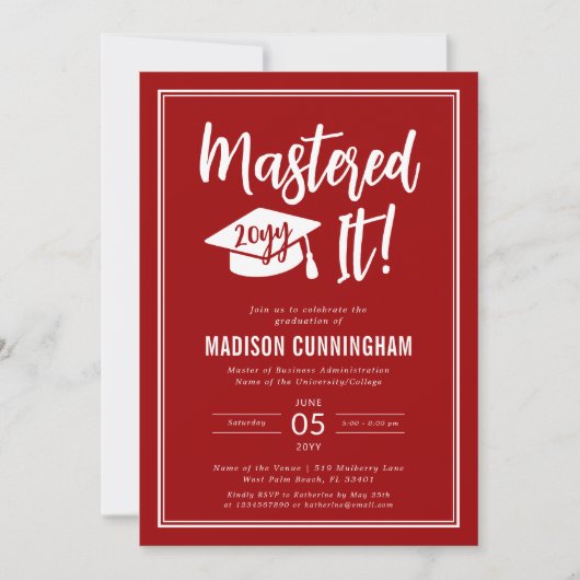 Modern Mastered It Master's Degree Graduation 招待状 (正面)