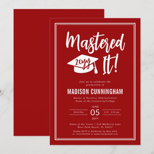 Modern Mastered It Master's Degree Graduation 招待状 (正面/裏面)