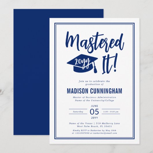 Modern Mastered It Master's Degree Graduation 招待状 (正面/裏面)