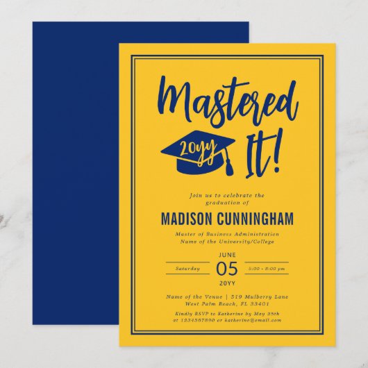 Modern Mastered It Master's Degree Graduation  招待状 (正面/裏面)