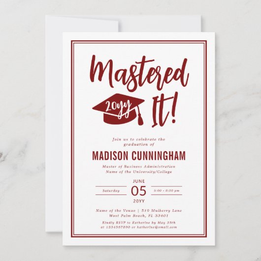 Modern Mastered It Master's Degree Graduation  Inv 招待状 (正面)