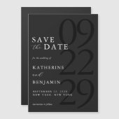 Modern Matte Black Minimal Wedding Save the Date マグネット招待状 (正面/裏面)