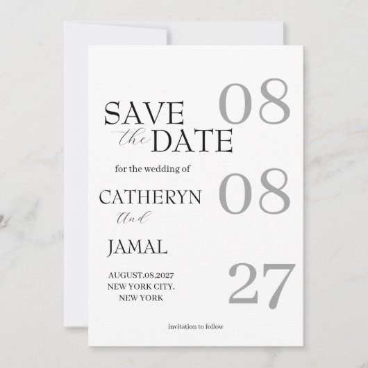 Modern Matte Black Minimalist Save The Date セーブザデート (正面)