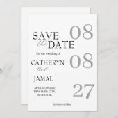 Modern Matte Black Minimalist Save The Date セーブザデート (正面/裏面)