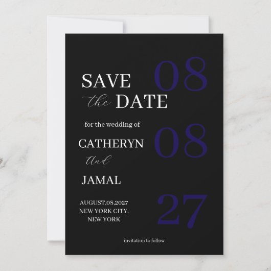 Modern Matte Black Minimalist Save The Date セーブザデート (正面)
