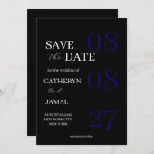 Modern Matte Black Minimalist Save The Date セーブザデート (正面/裏面)