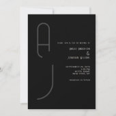 Modern Matte Monogram Minimal Wedding Black White  招待状 (正面)