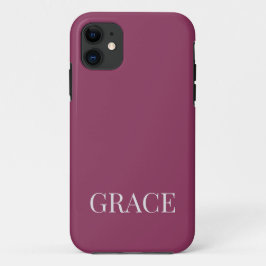 Modern Mauve Berry Personalized Name Custom iPhone 11 ケース