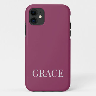 Modern Mauve Berry Personalized Name Custom iPhone 11 ケース