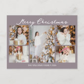 Modern Mauve Merry Christmas Photo Collage シーズンポストカード (正面)