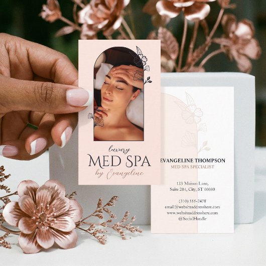 Modern Med Spa Wellness Floral Rose Arch Photo 名刺