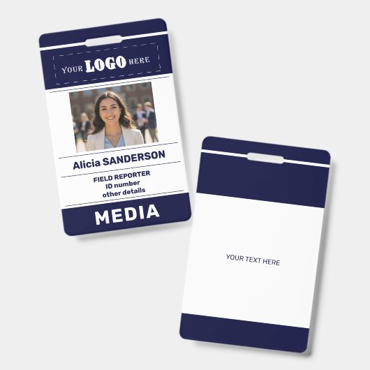 Modern media press custom logo photo ID バッジ (正面＆裏面)