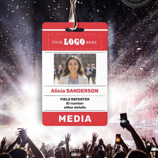 Modern media press custom logo photo red ID バッジ
