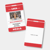 Modern media press custom logo photo red ID バッジ (正面＆裏面)