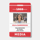 Modern media press custom logo photo red ID バッジ (正面)