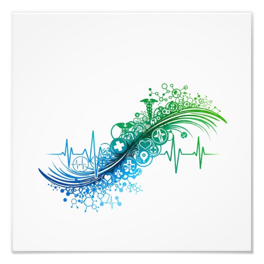 Modern Medical Abstract Heartbeat Design フォトプリント (正面)