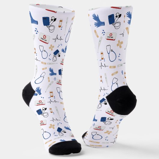 Modern Medical Doctor Nurse Pattern ソックス (傾斜あり)