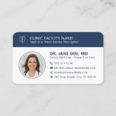 Modern Medical Doctor Photo Clinical Navy Blue 名刺 (正面)