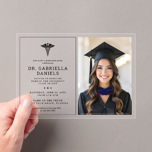 Modern Medical School Graduate Doctor Graduation アクリル招待状 (インサイチュ (ポータブル))