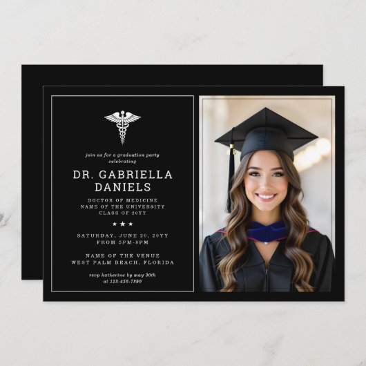 Modern Medical School Graduate Doctor Graduation 招待状 (正面/裏面)