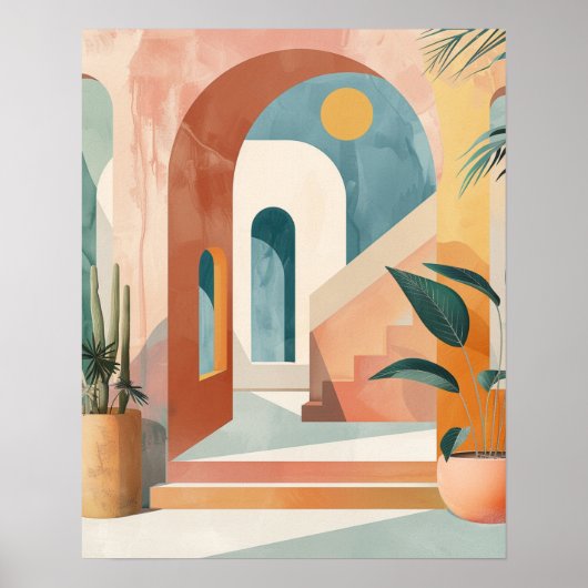 Modern Mediterranean Boho Arch Wall Art Print ポスター (正面)