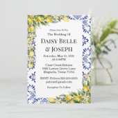 Modern Mediterranean Lemon Blue Mosaic Wedding 招待状 (スタンド正面)