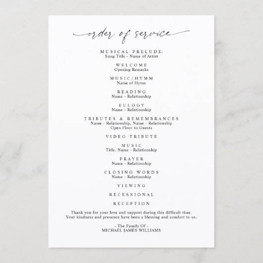 Modern Memorial In Loving Memory Photo Program プログラム (裏面)