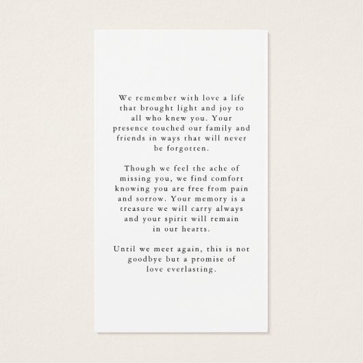 Modern Memorial Sympathy Funeral Photo Prayer Card (裏面)