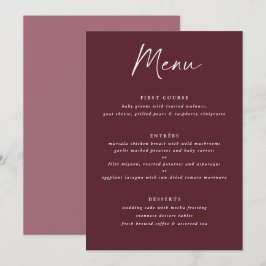 Modern Merlot Burgundy Handwriting Wedding メニュー