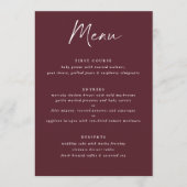 Modern Merlot Burgundy Handwriting Wedding メニュー (正面)