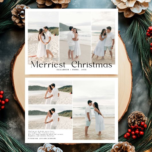 Modern Merriest Christmas Couples Photo シーズンカード