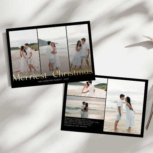 Modern Merriest Christmas Couples Photo 箔シーズンカード