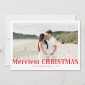 Modern Merriest Christmas Couples Photo Red シーズンカード (正面)