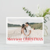 Modern Merriest Christmas Couples Photo Red シーズンカード (スタンド正面)