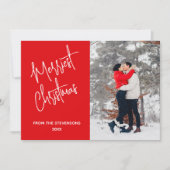Modern Merriest Christmas Photo Red シーズンカード (正面)