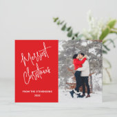 Modern Merriest Christmas Photo Red シーズンカード (スタンド正面)