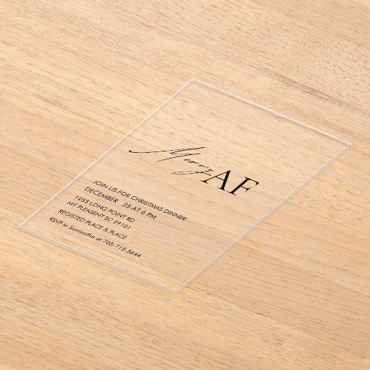 Modern “Merry AF” Christmas Party アクリル招待状 (レイダウン)