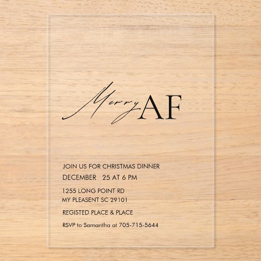 Modern “Merry AF” Christmas Party アクリル招待状 (正面)