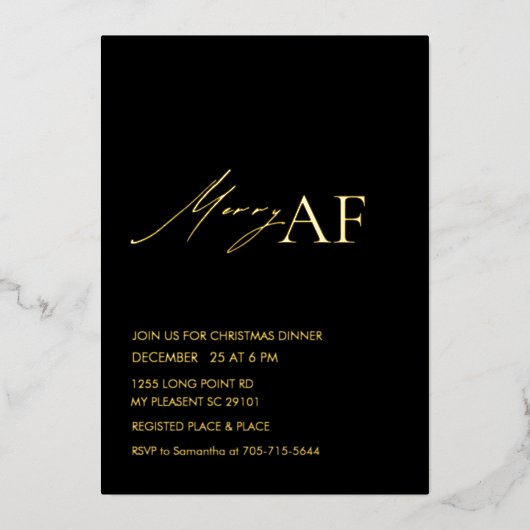 Modern Merry AF Christmas Party 箔招待状 (正面)