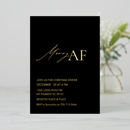Modern Merry AF Christmas Party 箔招待状 (立ち正面)