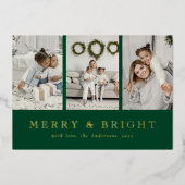 Modern Merry and Bright Green Christmas Holiday 箔シーズンカード (正面)