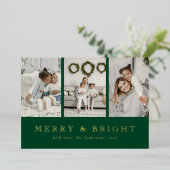 Modern Merry and Bright Green Christmas Holiday 箔シーズンカード (立ち正面)