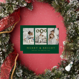 Modern Merry and Bright Green Christmas Holiday 箔シーズンカード