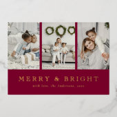 Modern Merry and Bright Red Christmas Holiday 箔シーズンカード (正面)