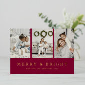 Modern Merry and Bright Red Christmas Holiday 箔シーズンカード (立ち正面)