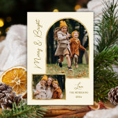 Modern Merry and Bright Script Gold Arch 3 Photo シーズンカード