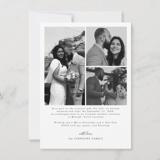 Modern Merry and Married Newlywed Script Christmas シーズンカード (裏面)