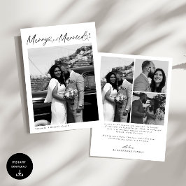 Modern Merry and Married Newlywed Script Christmas シーズンカード