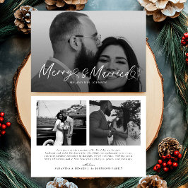 Modern Merry and Married Newlywed Script Christmas シーズンカード