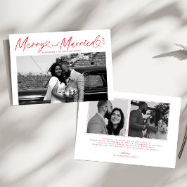 Modern Merry and Married Newlywed Script Christmas シーズンカード